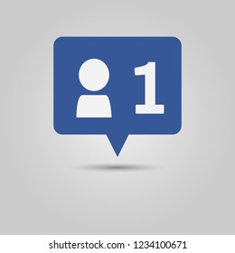 Social Media Popup Notification Message Window Icon With Person And Number One For New Friend Request Or Follower