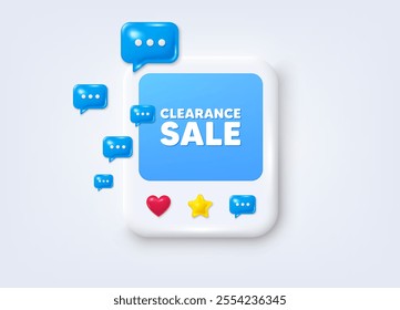 Social media post 3d frame. Clearance sale tag. Special offer price sign. Advertising discounts symbol. Clearance sale message frame. Photo banner with speech bubbles. Vector