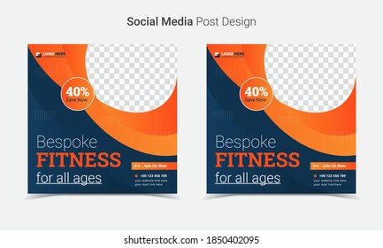 Social media post ad banner design, for Fitness and gym School admission. gym and health care business marketing, square, web ads banners Bundle promotions design, Layout, shape, template, set.