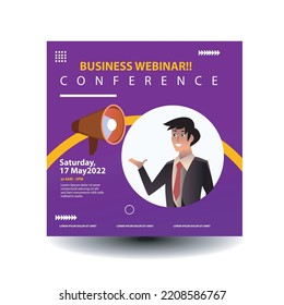 Diseño de anuncios de Social Media Post. Conjunto de negocios de seminarios web para publicidad en medios sociales. Buena plantilla para la publicidad en el marketing de medios sociales con vector de ilustración masculino y femenino