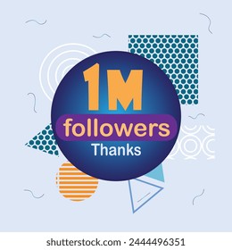 Plantilla de fondo en medios sociales con un millón de seguidores (1M). Diseño tipográfico de celebración creativo con decoración para un Anuncio de Sitio web en línea, póster y tarjeta