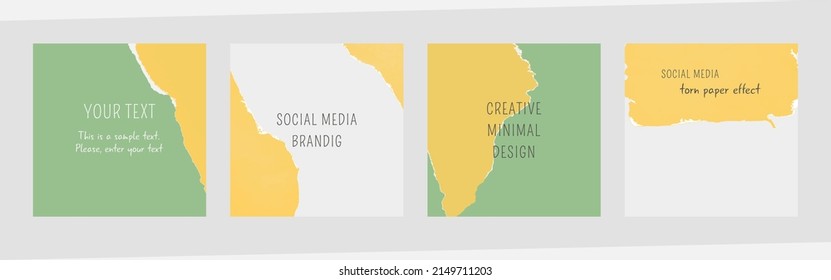Social media post background templates. Torn paper effect. Good for natural organic product, headlines, quotes, graphic and web design, marketing materials. Vector.