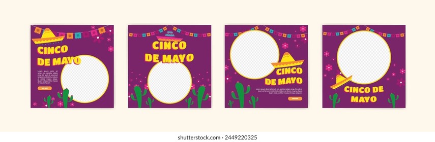 Social media post banner for Cinco de Mayo celebration. Set of cinco de mayo party poster templates. Cinco de mayo poster and banner.