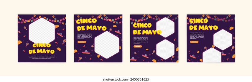 Social media post banner for Cinco de Mayo celebration. Set of cinco de mayo party poster templates. Cinco de mayo poster and banner.