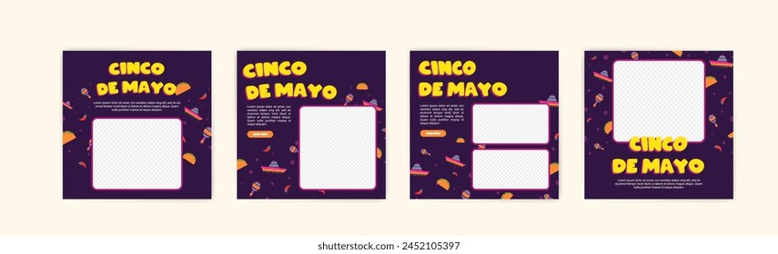 Social media post banner for Cinco de Mayo celebration. Set of cinco de mayo party poster templates. Cinco de mayo poster and banner.