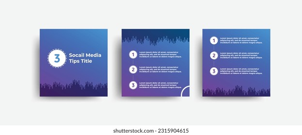 Social media post and banner design tutorial, tip, trick, quick tips, layout template design in blue, purple and white color. Vector illustration