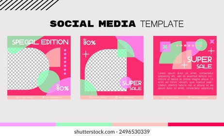 Publicidad de promoción de venta de elementos de Anuncio de redes sociales. Vector de ilustración. Estilo de diseño de color moderno y brillante.