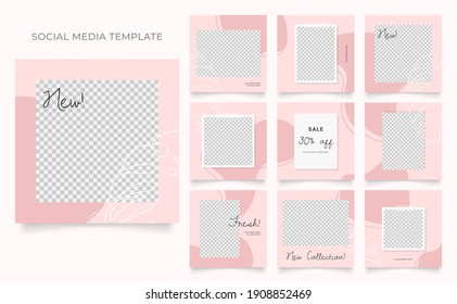 Social Media Post Banner For Fashion Sale Promotion. Square Frame Puzzle Trendy Sale Poster. Pink Color Valentine Background Vector Illustration	