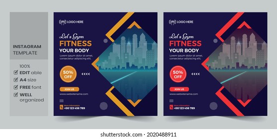 Social media post banner, fitness banner template design