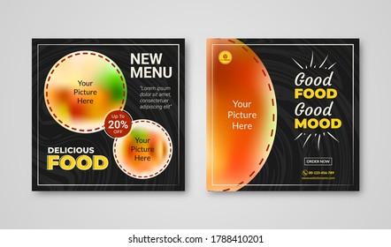 Social media post banner for food promotion suitable for banner ad, web, and food content promotion. Trendy culinary design template.