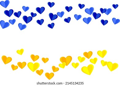 Social Media Post Banner Rahmen mit blauen gelben Herzen Ukrainische Fahnen Farben. Social Media Veröffentlichung Post Design. Unterstützen Sie die Vorlage Ukraine. Blaugelbe Herzen der Liebe und Unterstützung.