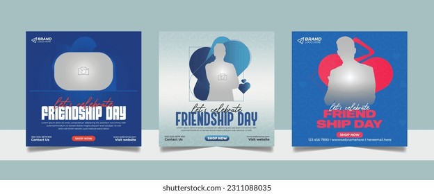 Social media post banner friendship day celebration square flyer wishes design template