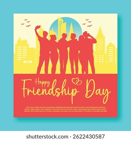 Postagem em mídia social, banner para cartão de saudação do Dia Internacional da Amizade, Dia da Amizade Fundo vetorial abstrato com amigos tomando selfie silhueta ilustração