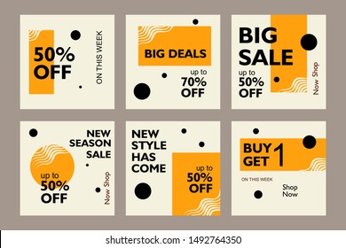 Social media post banner promotion sale template with geometric pattern style on square shape