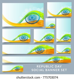 Social media post or banner set for different platforms with tricolors wave and ashoka wheel. 