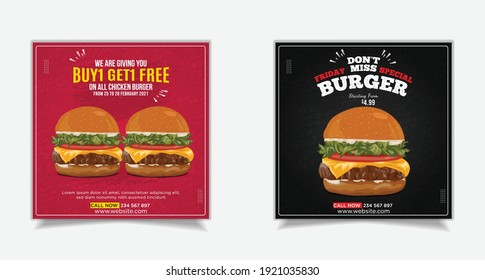 Social media post banner template for burger and foods