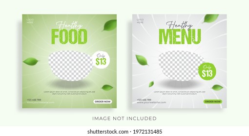 Social Media Post Banner Template Themed Healthy Food With Leaf Illustration.