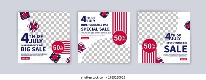 Social media post banner template for US independence day celebration. Banner vector for social media ads, web ads, business messages, discount flyers and big sale banners.