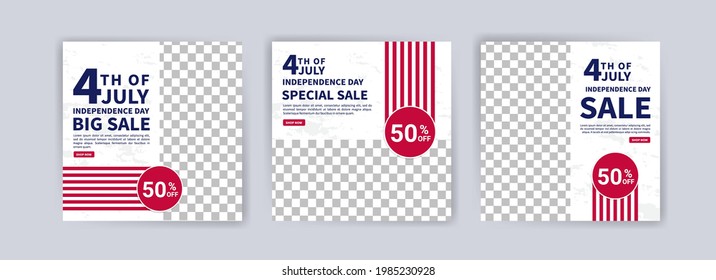 Social media post banner template for US independence day celebration. Banner vector for social media ads, web ads, business messages, discount flyers and big sale banners.