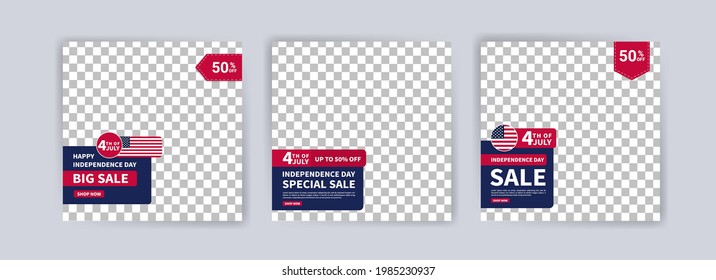 Social media post banner template for US independence day celebration. Banner vector for social media ads, web ads, business messages, discount flyers and big sale banners.