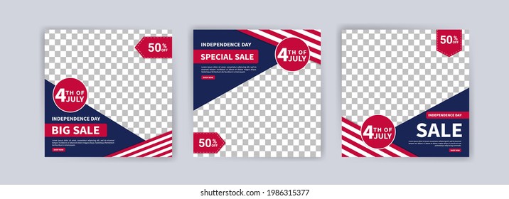 Social media post banner template for US independence day celebration. Banner vector for social media ads, web ads, business messages, discount flyers and big sale banners.