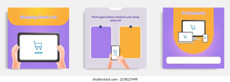 Social media post banner template, tips, tutorial, wisdom, advice, in 3D cartoon style. Checkout shopping cart, online shopping concept. Vector illustration