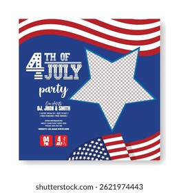 Social media post banner template for US independence day celebration square Banner, Fourth of July social media ads, web ads, sale discount flyer or poster with USA flag illustration background