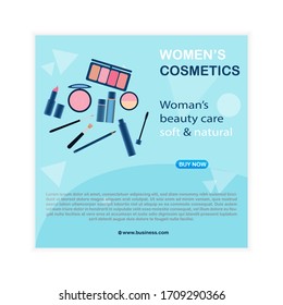 Social media post banner of women cosmetics sale. woman's beauty care soft and natural cosmetics. Editable Post Template Social Media Banners for Digital Marketing. Promotion Brand Fashion.