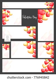 Social Media Post or Banners decorated with glossy red and golden hearts in different sizes for different social media platforms. 