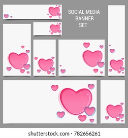 Social Media Post Or Banners With Glossy Pink Hearts, Love Or Valentines Day Concept.