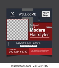 Social Media post for Barber Shop or Beauty and Hair Salon ad banner design template