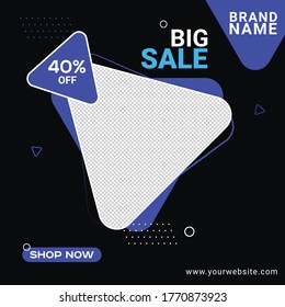 Social Media Post For Big Sale to promote your business or brad.facebook and  instagram post design template.Set media banners with discount offer. Shopping background, label for business promotion. 