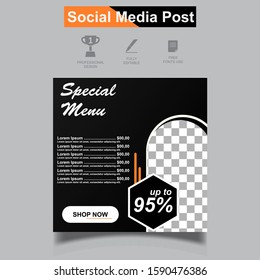 social media post black style for food corner, you can use this design for promotion your business on all your social media