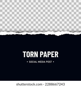 Social media post with black torn paper with soft shadow on transparent background