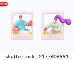 Social media post blogger girl and man. Girls social networks. Captured happy moment of life. Realistic 3d design. Social profile frame young popular people. Selfie creative idea. Vector illustration