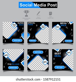 social media post with blue and black colour and elegant concept, you can use this design for promotion your business on all your social media