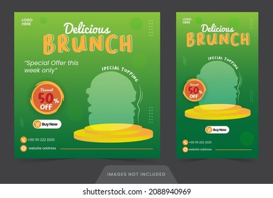 Social Media Post Brunch Template Banner Or Flyer Collection For Restaurant With Green Color