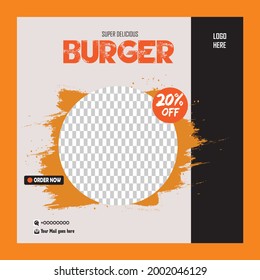 Social media post for burger.  Social media post template.  Food ads.