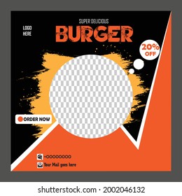 Social media post for burger.  Social media post template.  Food ads.