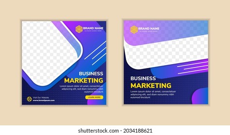 social media post for business marketing design template use square layout. blue gradient background combined with purple gradient color elements. diagonal rectangle shape for space of photo collage.