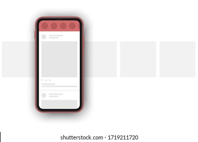Social Media Post Carousel With Realistc 3d Smartphone Mockup. Social Network Interface.