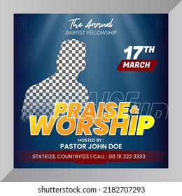Social media post church praise worship template with luxury elegant banner post
