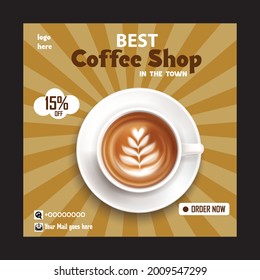Social media post for coffee. Social media post template. Cafeteria.