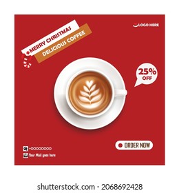 Social media post for coffee.  Social media post Template. Christmas Offer , Cafeteria.