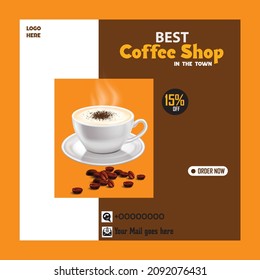Social media post for coffee. Social media post template. cafeteria. Coffee ads.