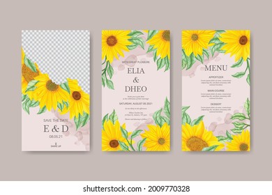 Social media post collection for sunflower wedding invitation template