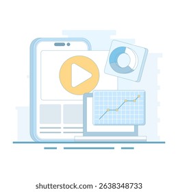 Social media post concept. Engaging content. Video marketing strategy. Social media to create engaging content. Video content story. Digital marketing or campaign. Flat design.