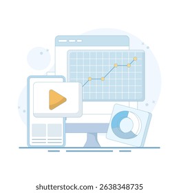 Social media post concept. Engaging content. Video marketing strategy. Social media to create engaging content. Video content story. Digital marketing or campaign. Flat design.