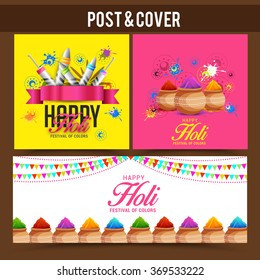 Social media Post or cover set of on occasion of Indian festival holi celebration.