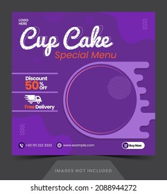 social media post cup cake template banner or flyer with podium for social media post vector